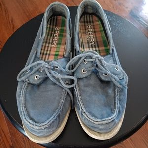 Men's  Sperry Blue Leather and Canvas Sperry Top- Siders Size 10 M